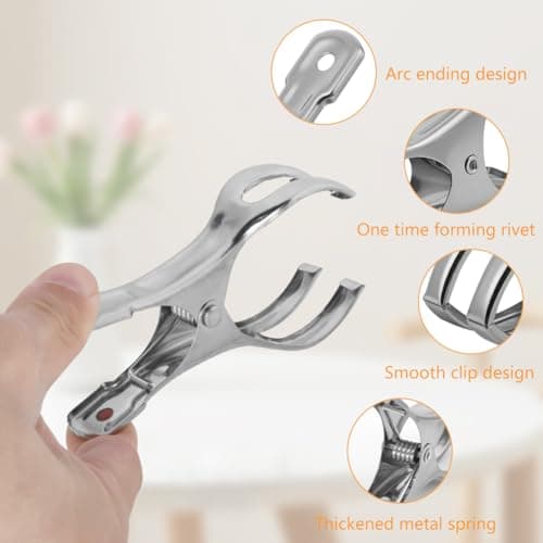 Alaoo 6 Pcs Beach Towel Clips, 11cm Large Stainless Steel Sunbed Towel Pegs Laundry Clip Towel Pegs for Sunbeds Sun Loungers, Blankets, Pool Chairs — view 3