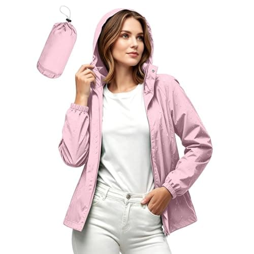 Ladies Waterproof Golf Jacket Packable Lightweight Rain Jacket Women Windbreaker Full Zip Bicycle Rain Coat Hooded Long Sleeve Breathable Raincoat for Walking Outdoor with Pockets — view 2