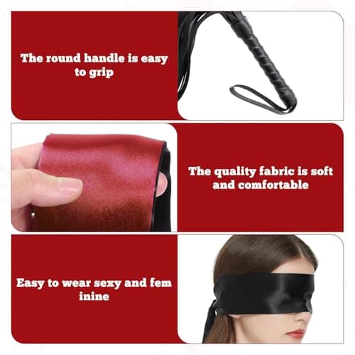 3PCS Satin Eye Mask and Leather Riding Crop,Adjustable Blindfold Soft,Blind Fold for Women,Satin Sleep Eye Mask,Blind Folds for Adult Play,Blackout Eye Cover for Travel,Nap,Meditation,Valentine Gift — view 3