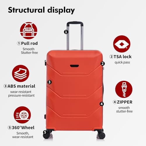 Rocklands® Cabin Suitcase 55x40x20cm Hard Shell TSA Lock, 4 Spinner Wheels, Lightweight Hand Luggage Small Travel Bag, Approved for 100+ Airlines Including Ryanair, EasyJet (Orange, Cabin (20 Inch)) — view 3