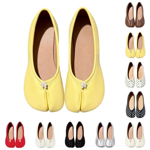 Tabi Shoes Womens Tabi Split Toe Ballet Flats Ladies Polka Dot Slip On Comfortable Soft Casual Walking Shoes Fashion Ballet Shoes for Daily Wear Beach Travel Standing All Day Yellow