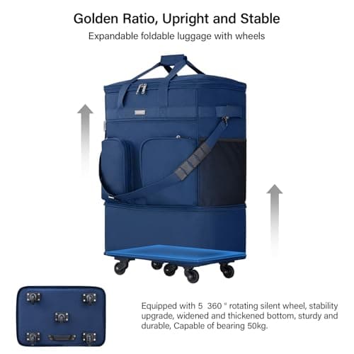 Hanke Expandable Large Suitcase 4 Wheels Lightweight Collapsible,Foldable Suitcases &Travel Bags Hand Luggage Extend 20/24/28 inch Suitcases Duffel Bag Without Telescopic Handle for Men & Women, Blue — view 3