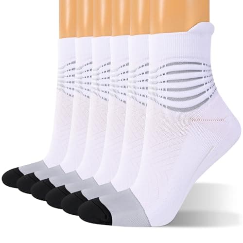 IRAMY Compression Ankle Support Running Socks for Women Men Trainer Wicking 3 Pairs Athletic Cushioned Plantar Fasciitis Socks White M