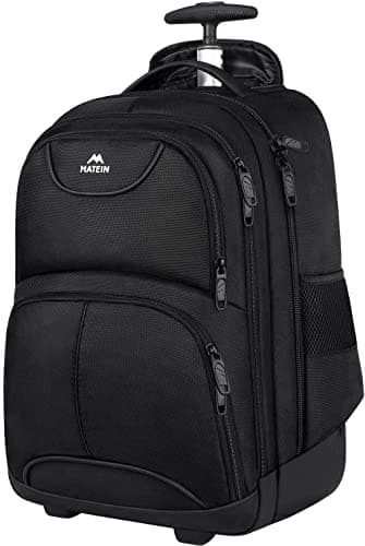 MATEIN Travel Backpack with Wheels, 17inch Rucksack with Wheels, Black