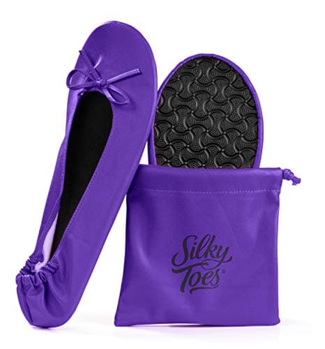 Women's Foldable Portable Travel Ballet Flat Roll Up Slipper Shoes (Purple, Large)