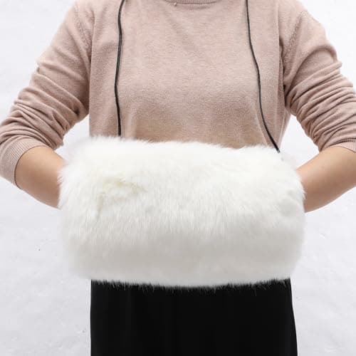Faux Fur Hand Warmer Muff for Ladies, White, Cozy Winter — view 6