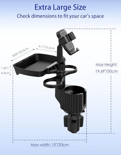 Figtacico Car Cup Holder Tray - 5 in 1 Adjustable Car Cup Holder Expander with Food Tray Table and Phone Mount for All Purpose, Automotive Essentials for Driver and Front Passenger — view 2