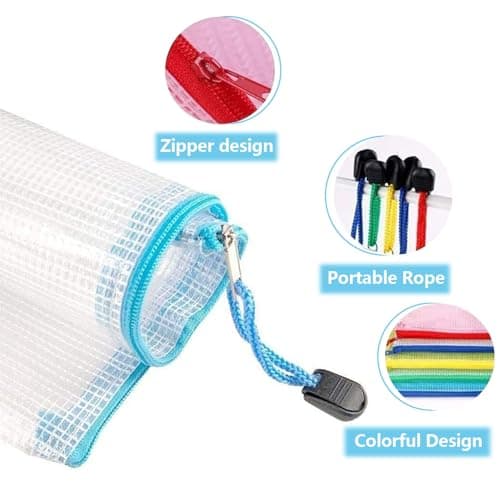 A4 Zip Wallets, 24 PCS Plastic Wallets Folders Mesh Zipper Lock Bags — view 3