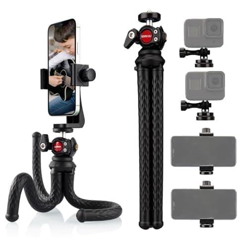 Lammcou Tripod for Smartphone, Octopus Flexible Phone Tripod Small Mini Gorrila Pod with 360°Rotary Tilt Ballhead & XL Vertical and Horizontal Phone Tripod Mount for Camera Actioncam Video Recording