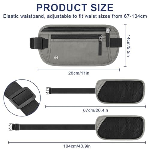 Aucuu Travel Money Belt with RFID Blocking, Ultra-Thin Passport Holder for Travel, Waist Pack Anti Theft, Hidden Travel Wallet Under Clothes to Protect Cash, Credit Cards Passport for Women, Men — view 2