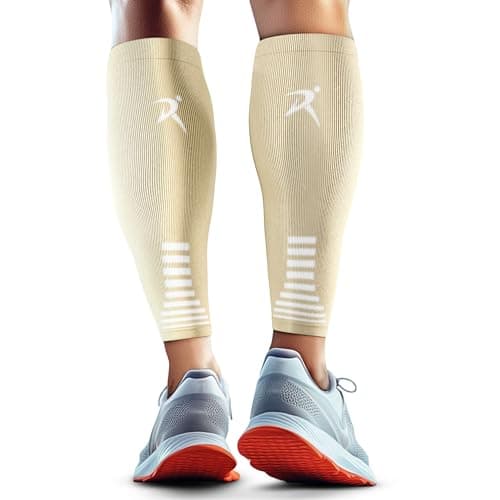 Rymora Calf Compression Sleeves for Men & Women (Ideal for Sports, Running, Shin Splints & More) (One Pair) (Light Nude) (Medium) [M]