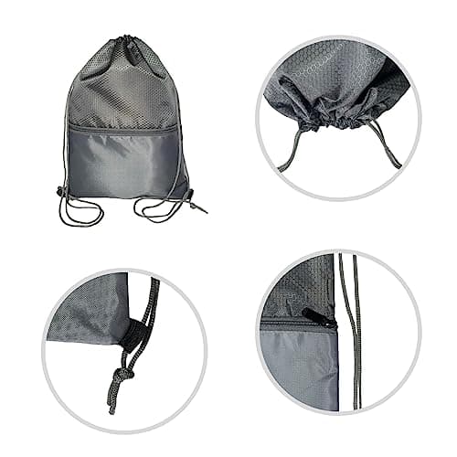 WESTEND CHOICE Drawstring Bag Rucksack Gym School PE Bag Swimming Sports Kids Adults Backpack Drawstring bag with zip pocket Travel bag (Dark grey) — view 4