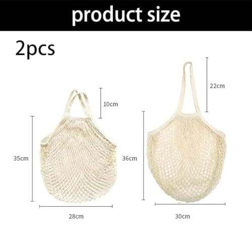 VNIDJGB 2 Pcs Grocery String Bags,Beige Reusable Cotton String Bag,Portable Eco-Friendly Portable Mesh Produce Bags,Lightweight Grocery Shopping Bag,for Storage Outgoing Travel,Vegetables(2 Sizes) — view 4