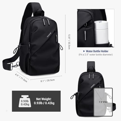 VNINE Anti Theft Man Bag,Small Sling Bag Waterproof Cross Body Bag & Chest Bag with Headphone Port for Travel Hiking Cycling Camping Outdoor Sports — view 6