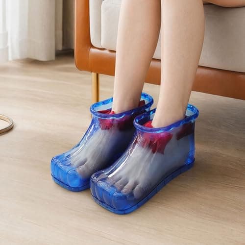 ZhzeYun 1 Pair Massage Foot Bath Shoes, Portable PVC Foot Soaking Spa Boots with Non-Slip Sole, Built-in Massage Nodes Feet Soaker, Hands-Free Feet Care for Home Travel Pedicure Relaxation Pink M — view 2