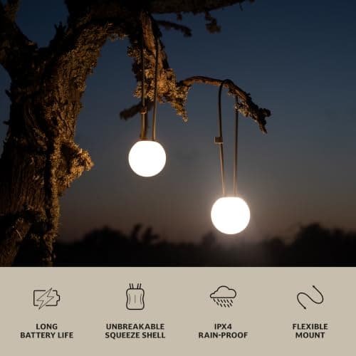 Campo Libre.® Leni Camping Lamp – LED Outdoor Light with Flexible Handle, Dimmable Camping Light, Table Lantern, IPX4 Waterresistance, 200h Runtime, SqueezeShell, USB-C Charging, Sphere, Moss — view 3
