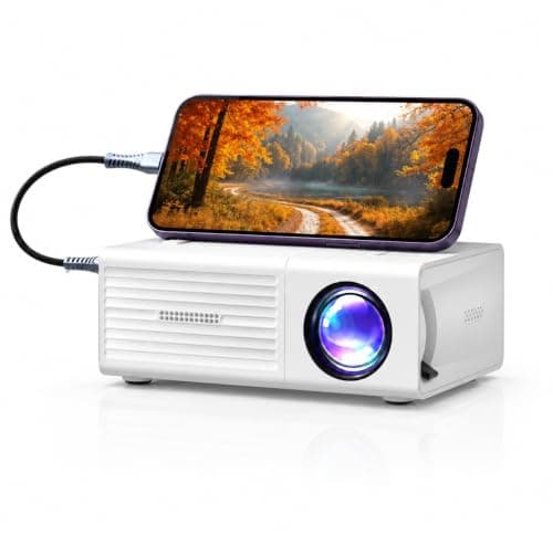 Mini portable projector, with a brightness of 33 lumens, equipped with a remote control, and easily connectable to smartphones