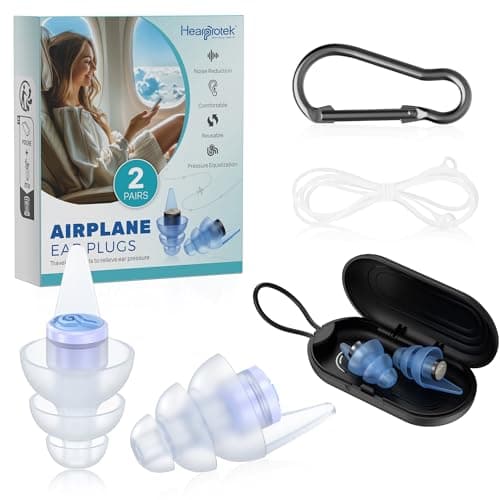 Hearprotek Ear Plugs for Flying, 2 Pairs Reusable Silicone Flight 24db Noise Reduction Earplugs for Air Pressure with Carrying Case, Travel Essentials for Adults M&L Size