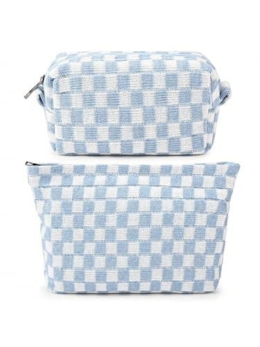 Makeup Bag, Birthday Gifts for Women, Large Small Capacity Checkered Travel Make up Bag, 2 Pack Cosmetic Bags Portable Toiletry Bag for Mom Sister Friends Girls
