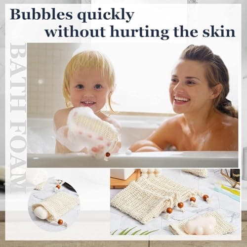 2 Pcs Cotton Linen Soap Bag with Drawstring, Exfoliating Mesh Bar Soap Bag for Shower Bath — view 4