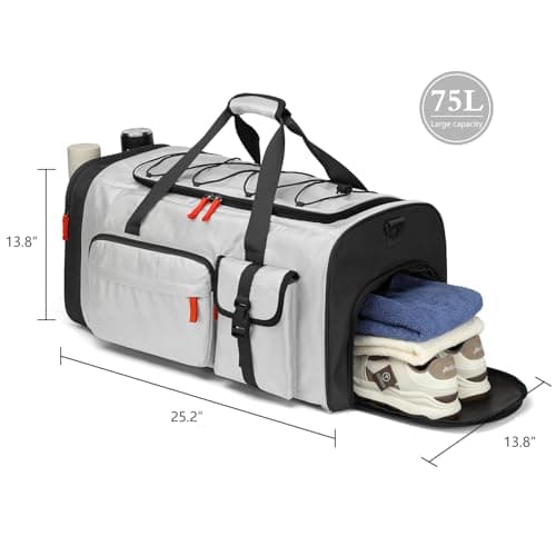 Lyweem Large Duffle Bag Backpack for Travel, 70L Heavy Duty Gym Duffel Bag for Men Women with Shoes Compartment, Sports Holdall Backpack for Weekend Overnight Traveling, Grey — view 6