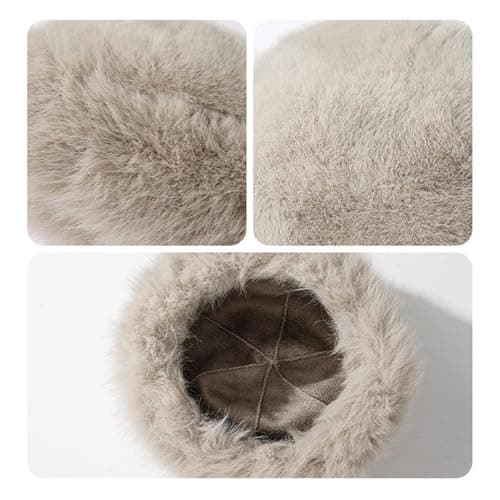Qiaonan Women's Fur Hat, Winter Warm Hat, Women, Warm Soft Russian Faux Fur Hat, Thickened Fluffy Bucket Hat for Travel, Skiing, Hiking, Elegant Fashion Accessory, Cream Colored — view 6