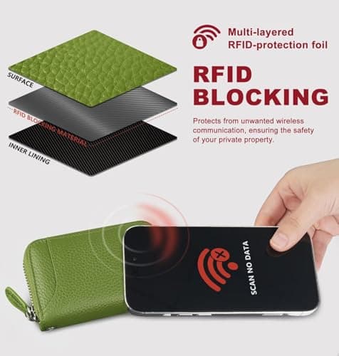 GADIEMKENSD Women Credit Card Holder Small RFID Wallet Zipper for Travel Leather Accordion Wallets Inserts Case Photo Business Cards Organizer Cute Compact Credit Card Slot Cash Slots Apple Green — view 4