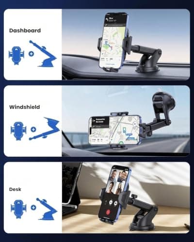 Mobitel Car Phone Holder for Dashboard & Windscreen Strong Suction Cup Car Phone Mount 360° Adjustable Mobile Phone Holder with One Button Release for iPhone 17/16 Samsung Galaxy Google Pixel 4-7" — view 2
