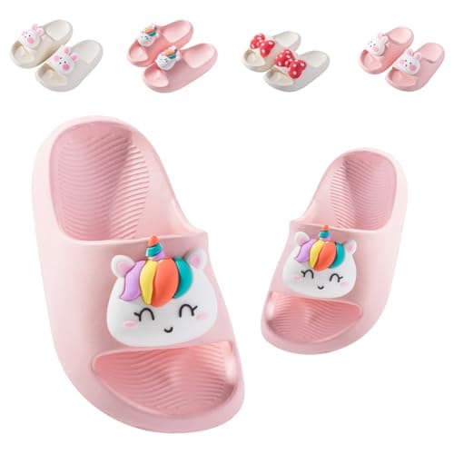 Kids Sliders Toddler Summer Slippers for Boys Girls Beach Flip Flops Anti-Slip Pool Shower Slide Sandals for Children Pink Horse 762 Toddler UK 5/5.5 (Label Size 150mm)