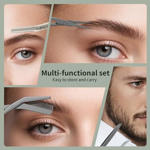 Glamne Eyebrow Trimmer Kit Scissors Tweezers Razor Facial Shaver Grooming Set with Mirror Travel Cases — view 3