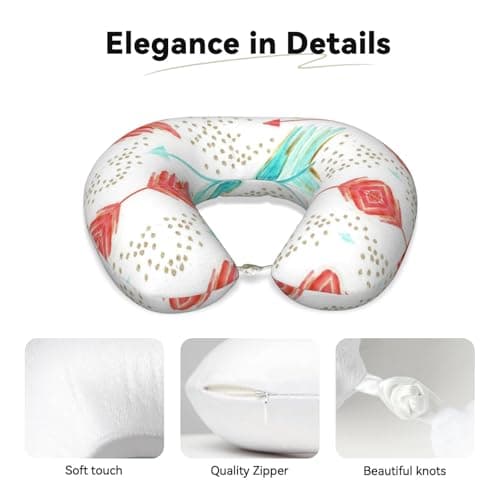AUGUSTRUSH Memory Foam Neck Pillow - Travel Pillow With Adjustable Clasp, Removable Washable Cover For Airplane Office Car, Ergonomic Support Comfortable U-Shaped Pillow, Coral Teal Arrows Print — view 3