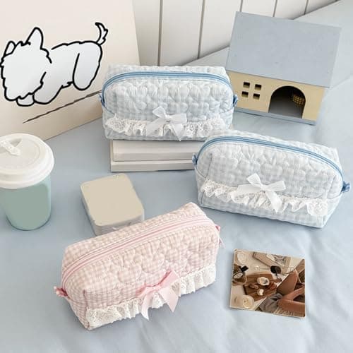XAGMODSHN Capacity Pencil Case Lace Cotton Pen Pouches Multipurpose Pencils Organiser Travel Cosmetic Bag for Student Women Multipurpose Cosmetic Travel Pouches — view 4