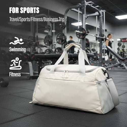 Viiotu Gym Bag with Shoe Compartment for Men Women, Water Resistant Oxford Fabric Duffle Bag with Wet Dry Pocket, Lightweight Sports Bag Travel Bag with Adjustable Strap for Fitness Weekend (White) — view 6