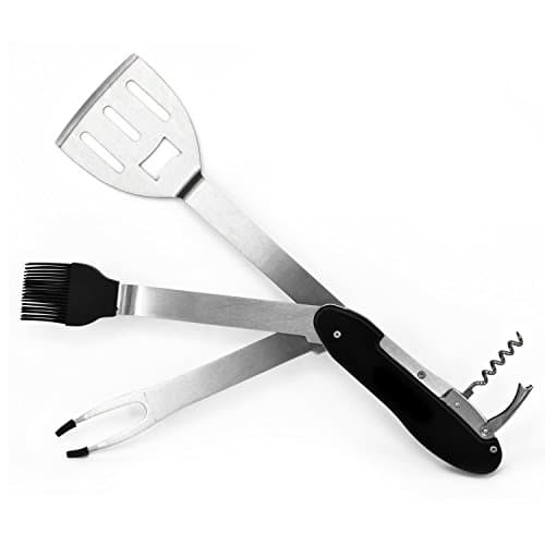 Barbecue tools, Lovebay 5-in-1 BBQ Grilling Multi utensils Stainless Steel Barbecue Grill Accessories Foldable and Detachable Tool Set Kit with Case Dishwasher Safe Best for Outdoor Grilling