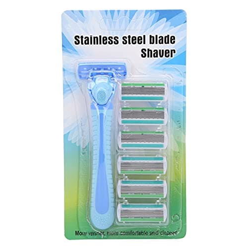 Brrnoo Manual Shaver 6 Blade with Lubricating Strip for Travel Shaving, Blue