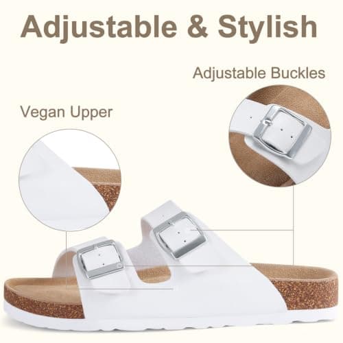 KIDMI Women Sandals Arch Support Cork Footbed Slide,White 5 — view 4