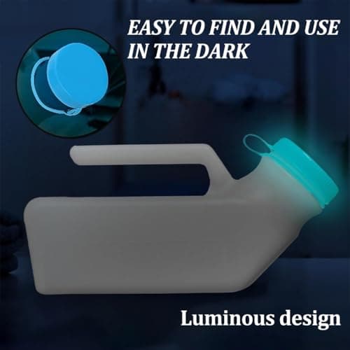 2 Pack Urinals for Men Glow in The Dark Lid - 32oz/1000mL Thick Plastic Mens Bedpan Bottle with Screw-on Lid - Spill Proof Urinary Chamber - Measuring Scale - Male Portable Travel Pee Bottles — view 5