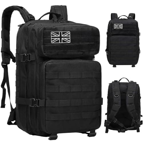 HANWELL 45L Military Tactical Backpack with 3 Flag Patches, Molle Army Bag