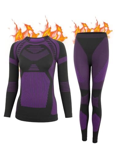 Ewzzeed Thermal Underwear Set Womens，Ski Base Layers Women Set, Quick Dry Thermal Underlayer，Ladies Thermal Clothing & Leggings for Running Skiing Cycling Workout Purple