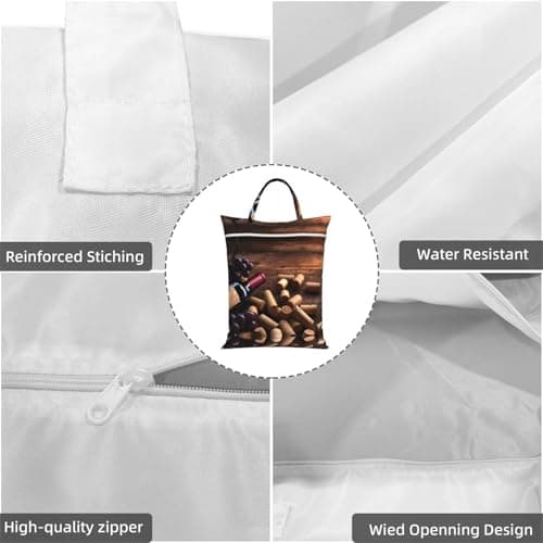 Wine Bottle Corks Grapes Print Dirty Laundry Travel Bags 1/2 Pack Waterproof Wet Dry Bag Swimming Wet Clothes Bag With Handle Reusable Hanging Zipper — view 5