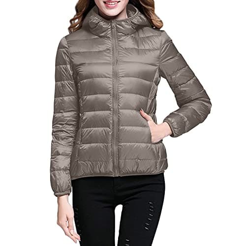 Womens Winter Lightweight Puffer Jacket with Hood Warm Short Packable Women Quilted Jacket Transitional Padded Down Jacket for Ladies Lined for Hiking Travel Plus Size Thin Jacket Down Khaki — view 2