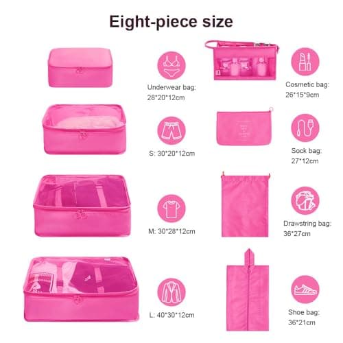 OSDUE Packing Cubes for Suitcase, 8PCS Thickening Travel Organiser Packing Bags Lightweight Travel Accessories Organizers Essentials Clothes Shoes Cosmetics Toiletries Storage Bags — view 2