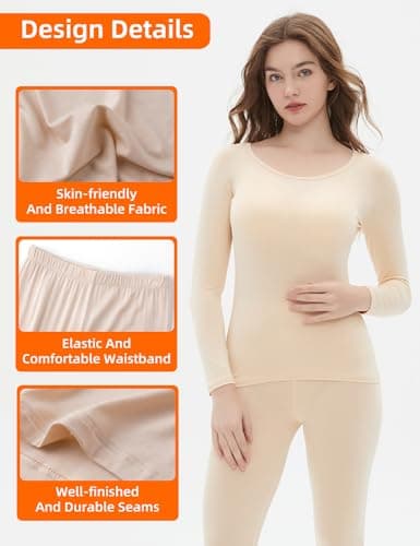 Vinconie Women Warm Knitted Thermal Tights Long Winter Leggings Ski Shirt, S, 1 Pack Beige — view 4