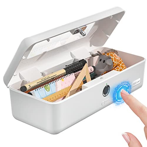 AICase Biometric Fingerprint Storage Box, Portable Cash Jewelry Security Case Lock Box Safe,Combination Lock for Car, Home,Office Travel (white-small)