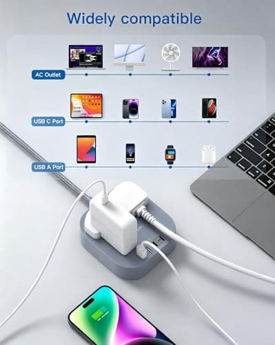 Addtam 3M Extension Lead with USB Slots, Power Strips with 2 Way Outlets — view 6