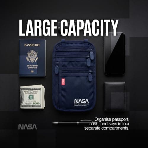 NASA Neck Wallet for Travel, RFID Blocking Passport Holder (Lunar Blue) — view 6