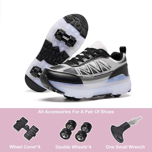 Roller Skate Shoes for Women Girls Sneakers with Detachable Wheels Sport Shoe Suitable for Halloween Christmas Birthday Party Gifts White Black — view 4