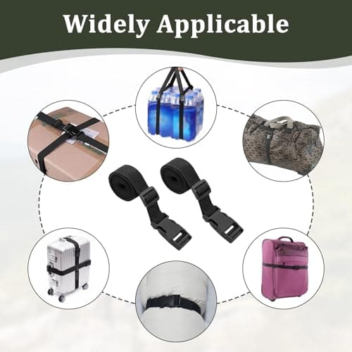 2 Pack Luggage Suitcase Straps 1.5m, Adjustable Utility Webbing Strap with Quick Release Buckle, Heavy Duty for Backpacking, Camping, Hiking, Sleeping Bag Compression, Suitcases & Gear – Black — view 6