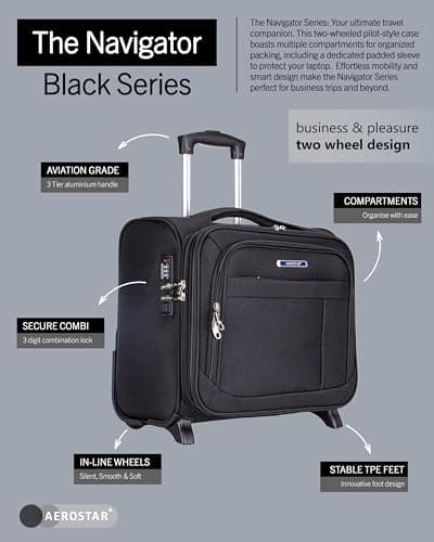 Aerostar Navigator Series Roller Bag Case fits Laptop up to 16”, TSA Lock, 2 Wheels and Water-Resistant Business and Commuter Travel, Black — view 2