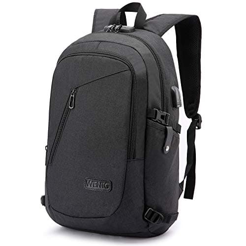 WENIG Anti-Theft Laptop Backpack,Business Travel Backpack Bag with USB Charging Port Lock,Water Resistant College School Computer Rucksack Work Backpack for Mens Womens Fits 15.6 Inch Laptop-Black